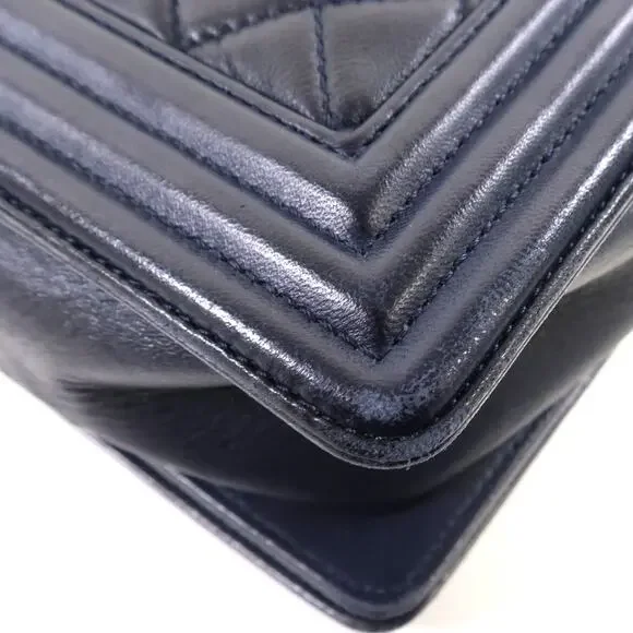 💎✨BEAUTIFUL✨💎Authentic CHANEL CC Boy Chain Shoulder Bag Dark Blue - Picture 14 of 16